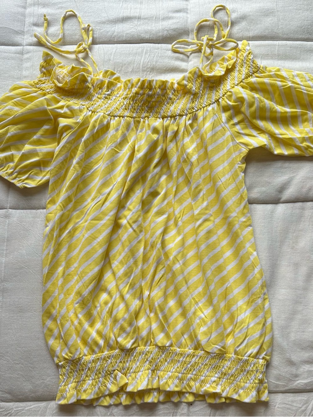 Energie Yellow and White Striped Off-Shoulder Blouse
